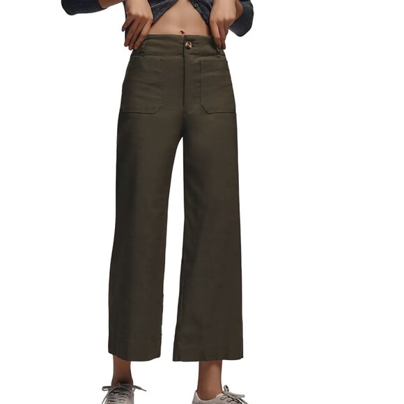 Anthropologie Maeve The Colette Magic Fabric Cropped Wide Leg Pant Fern Size 31 - Picture 5 of 11